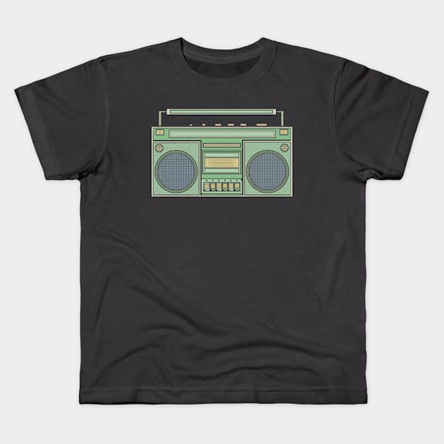 Green Vintage Boombox Kids T-Shirt by milhad